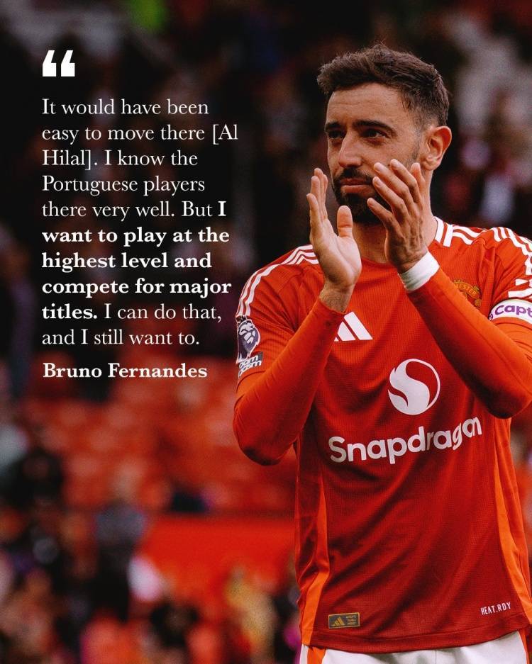 B费拒绝新月高薪合同，曼联社媒晒图：我们的队长️